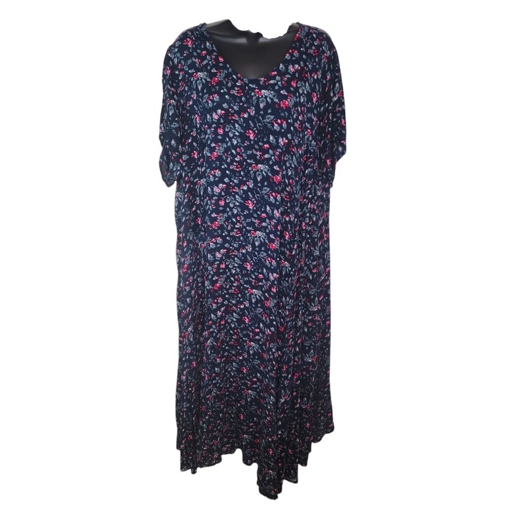 Woman Within Plus Size Floral Short-Sleeve A-line Crinkle Dress 2X